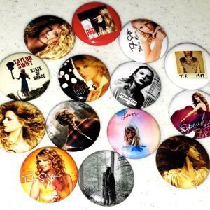 Set of 14 Taylor Swift Swiftie 1 Inch Small Album Colorful Button Pins. NWOT.